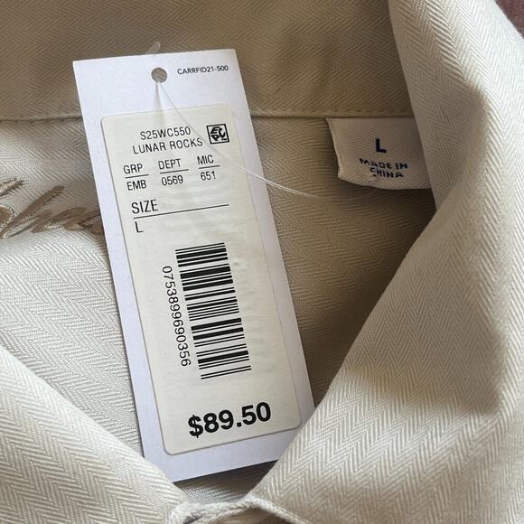 NWT Men’s CARIBBEAN Ivory Short Sleeve Shirt w Embroidered Palm Tree Sz L $89 - Picture 7 of 10